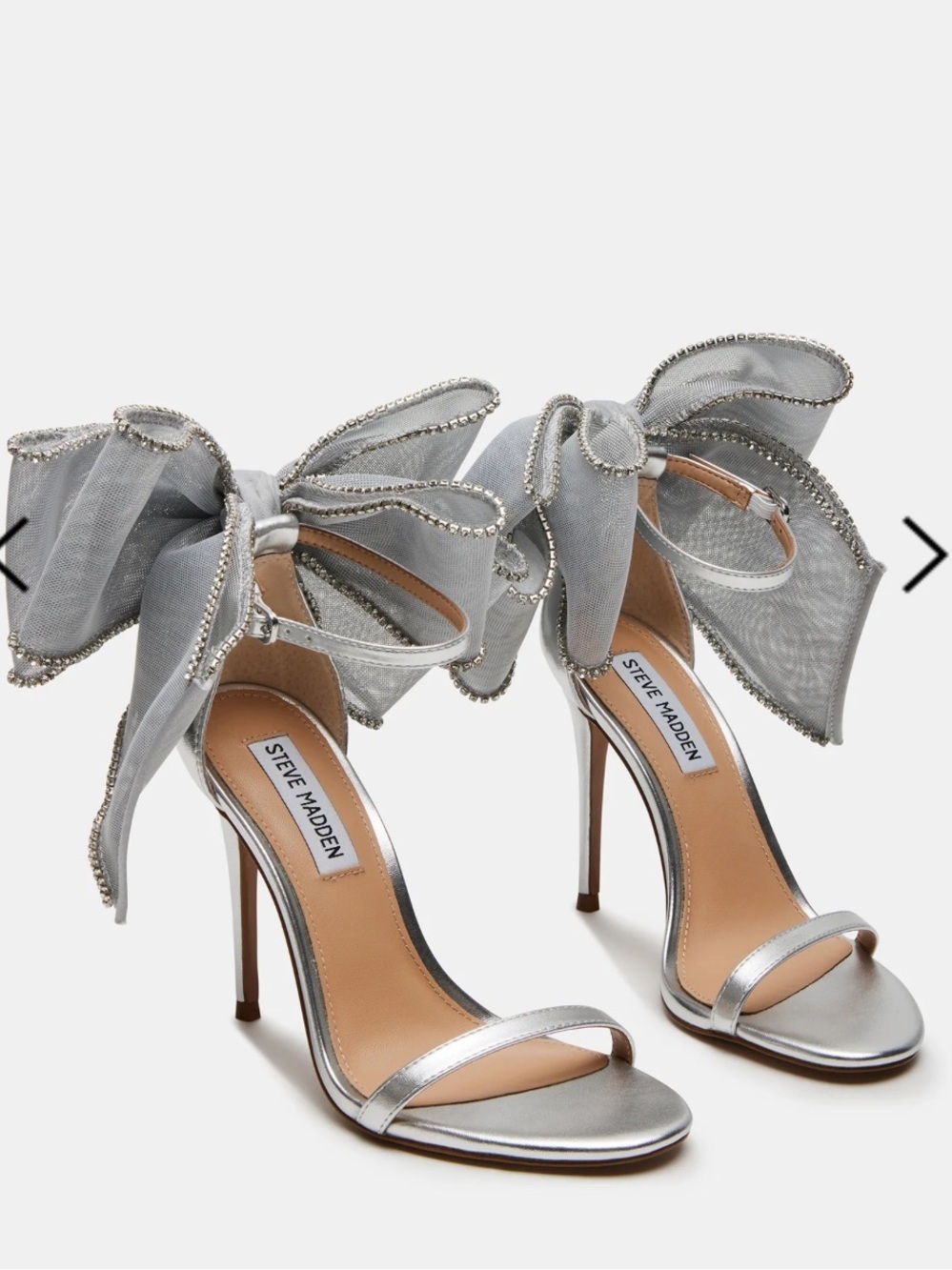 Steve Madden Benni Women’s Silver Bow AnkleStrap Heels w/Crystal Trim Sz 10 NWOB